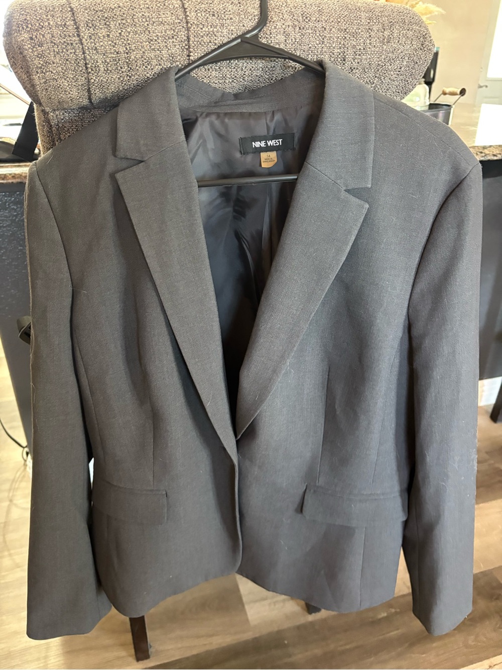 Nine West Women’s grey Blazer Jacket Button Lined Pockets Long Sleeve 14